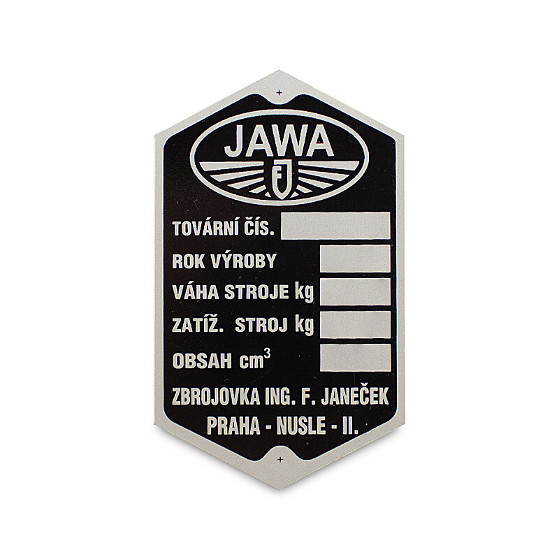 Typenschild für Rahmen Vorkriegs-Jawa Special, 350 OHV/SV (51)