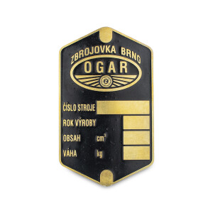 Typenschild für Rahmen Jawa 250/350 Perak/Ogar – geätztes Messing (54)